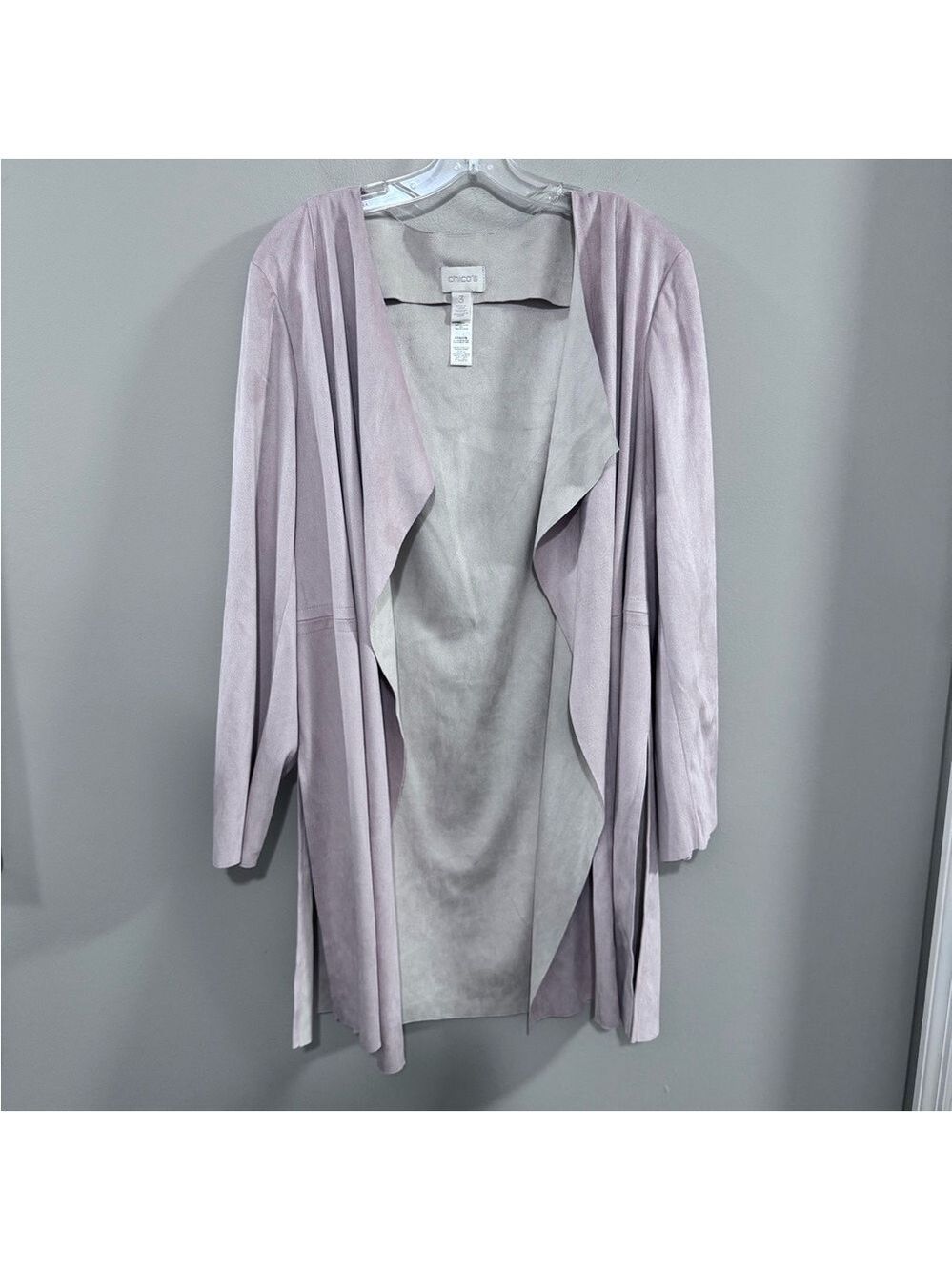 Chico's Soft Faux Suede Pink Open Front Long Sleeve Cardigan Jacket.  XL